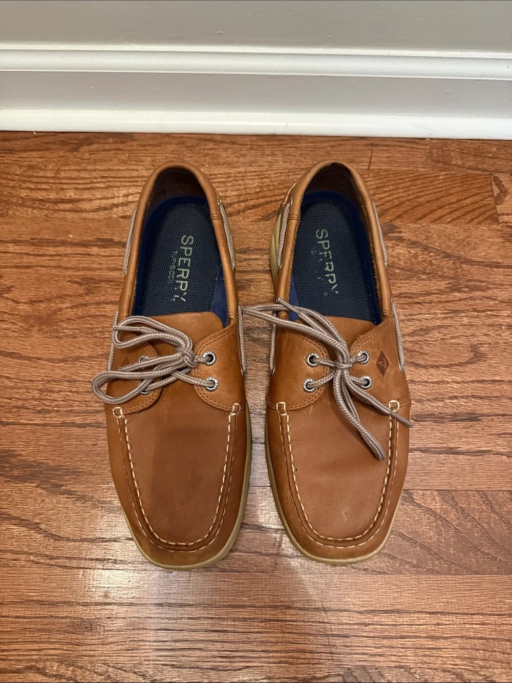 Sperry Topsider Men’s Brown Leather Boat Shoes with Tan Sole